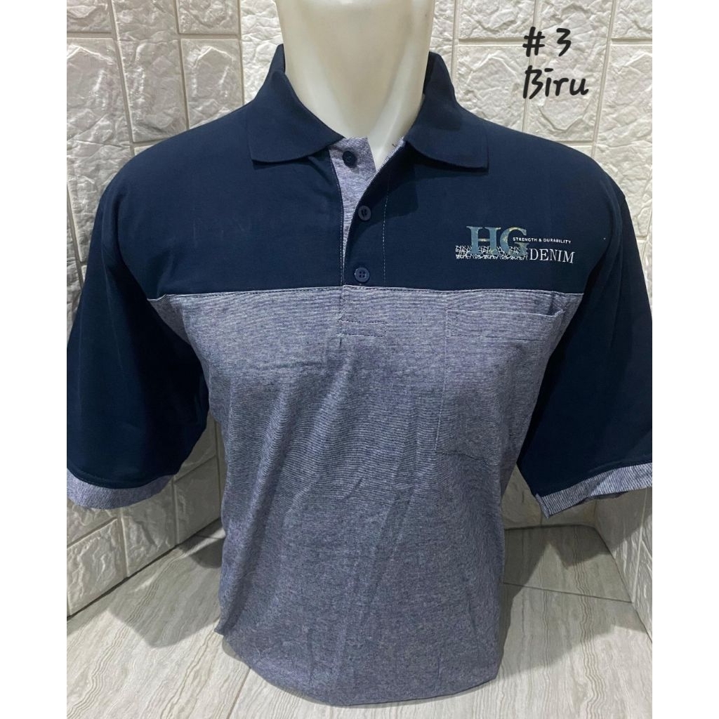 Baju Kerah Saku Kombinasi Polos Salur Tipis Pria Dewasa Lengan Pendek