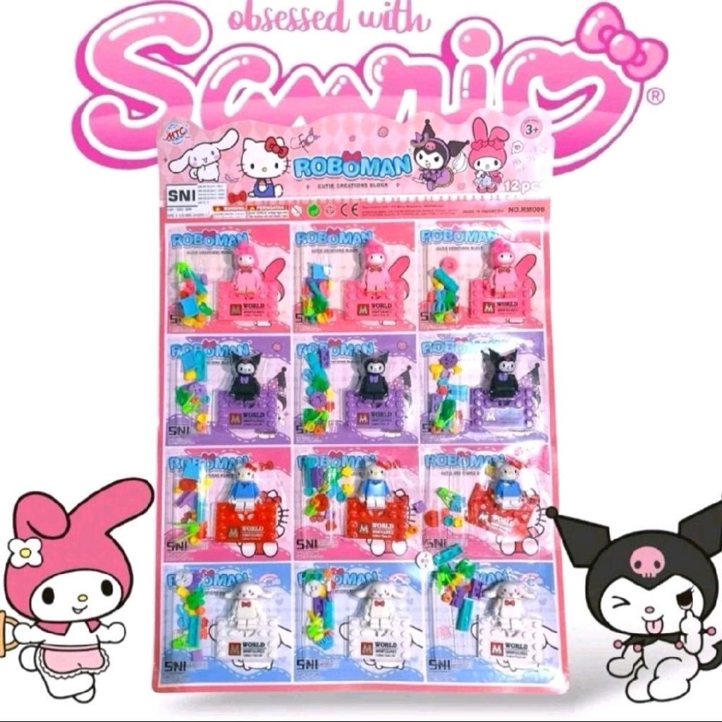1 LEMBAR MAINAN BRICKS ROBOMAN SANRIO KUROMI || ROBOMAN SANRIO 12 PCS || ROBOMAN RM006