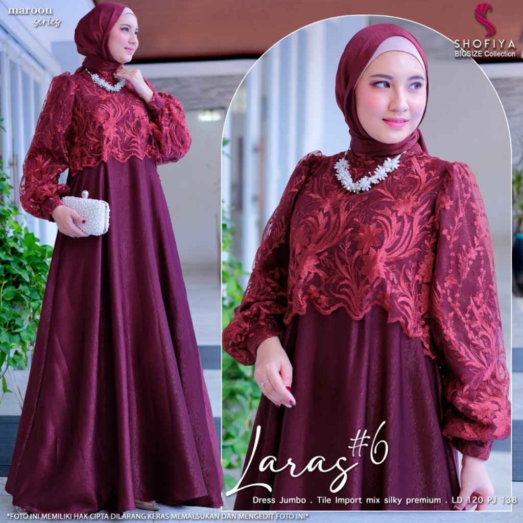 SHOFIYA OFFICIAL STORE LARAS DRESS BRUKAT JUMBO WANITA MUSLIM TERBARU BIGSIZE POLOS MIX BRUKAT