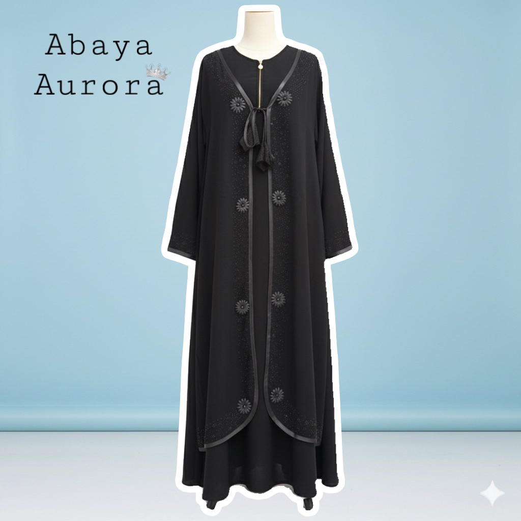 ABAYA AURORA HITAM JETBLACK MURAH | GAMIS WANITA MUSLIM ELEGAN by Griya MUslimah Temboro