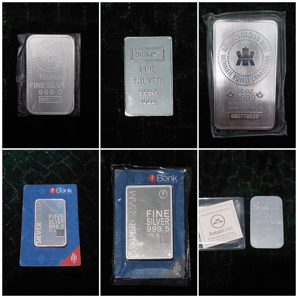 Fine Silver Perak Bullion Heraeus Nadir Novita RCM Silvergram Silverium SRH Perak Logam Mulia 1-25 g