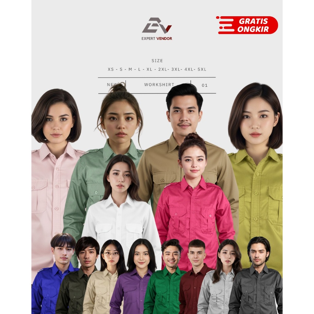 KERJA Polos Basic Kemeja polos lengan panjang untuk kerja lapangan dan formal pria wanita model PDL 