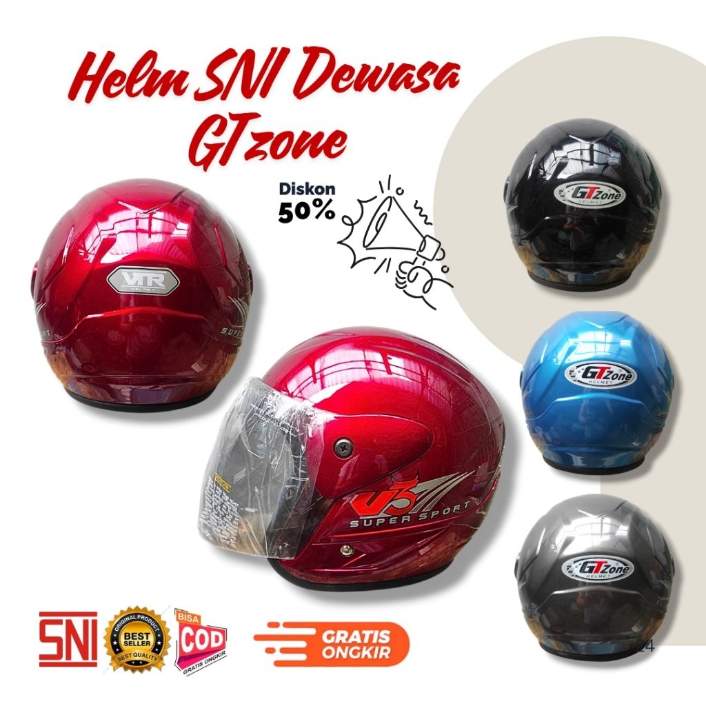 Helm SNI GT Zone Remaja ABG Polos Glossy 10 12 15 Tahun.