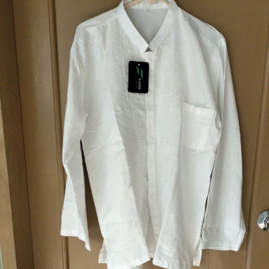 Atasan Pria Koko Baju Taqwa Katun Putih Bordir