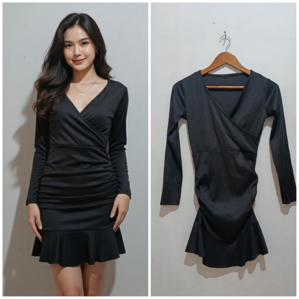 DRESS HITAM POLOS PENDEK MODEL DUYUNG