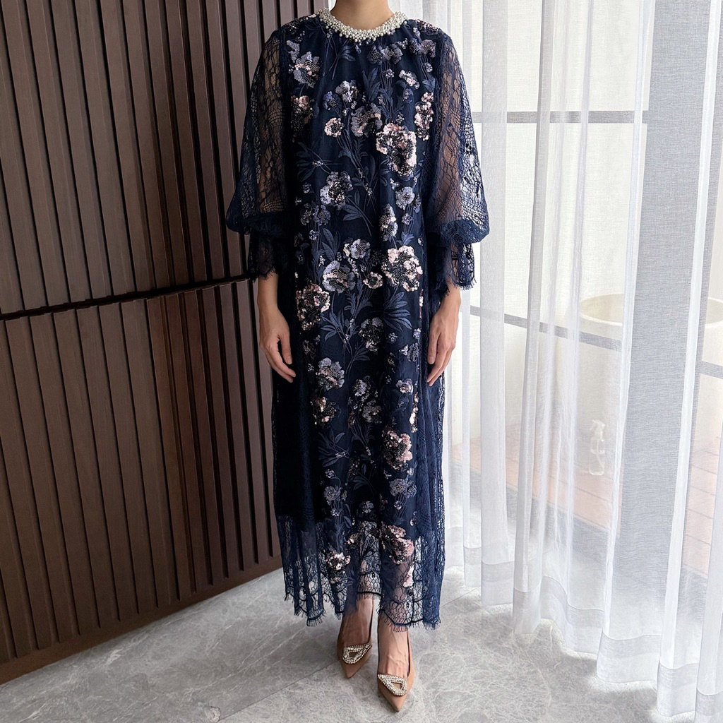 KINA ATELIER - Flowery Dress in dark blue