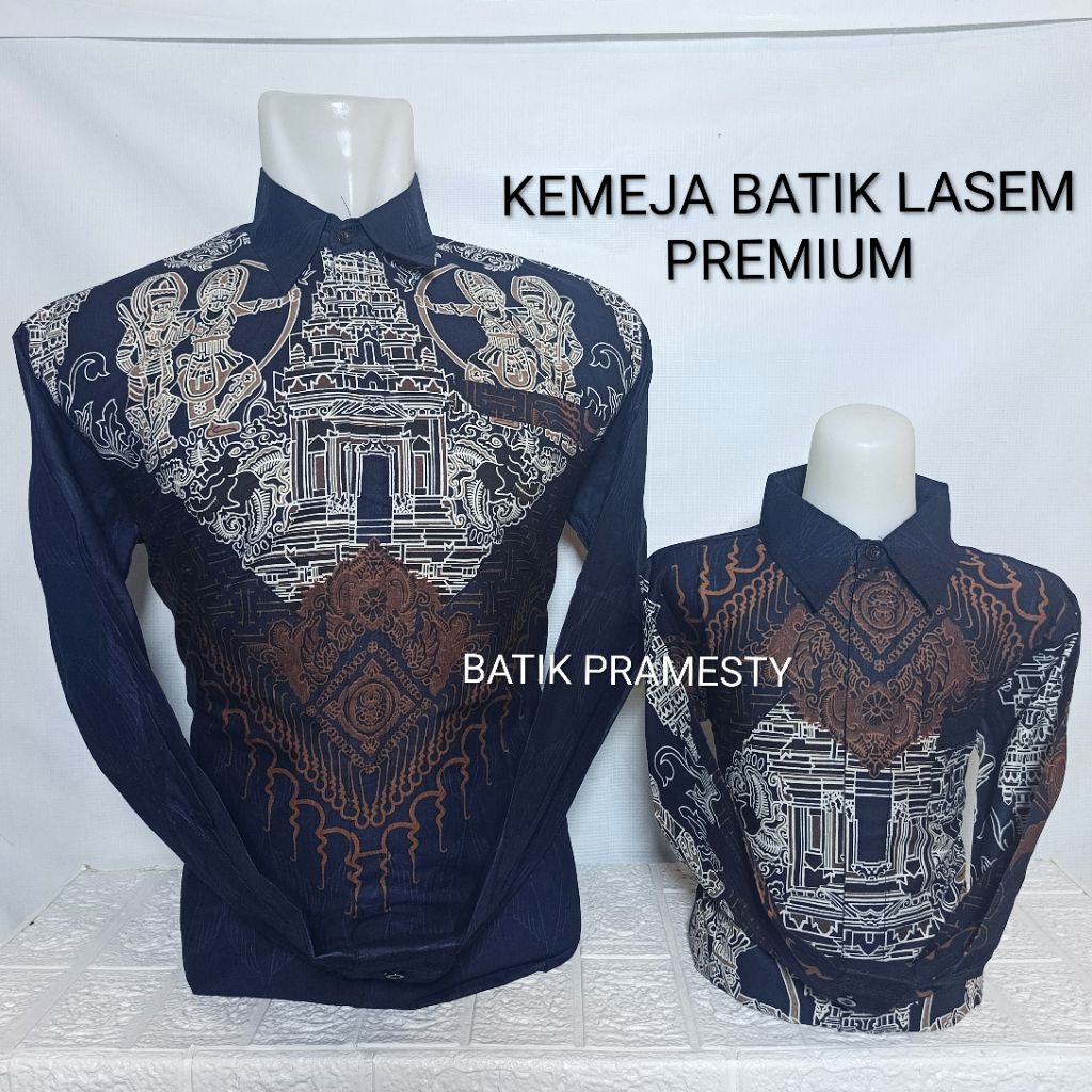kemeja batik couple ayah anak warna navy motif keraton bahan katun lasem premium lapisan furing hero