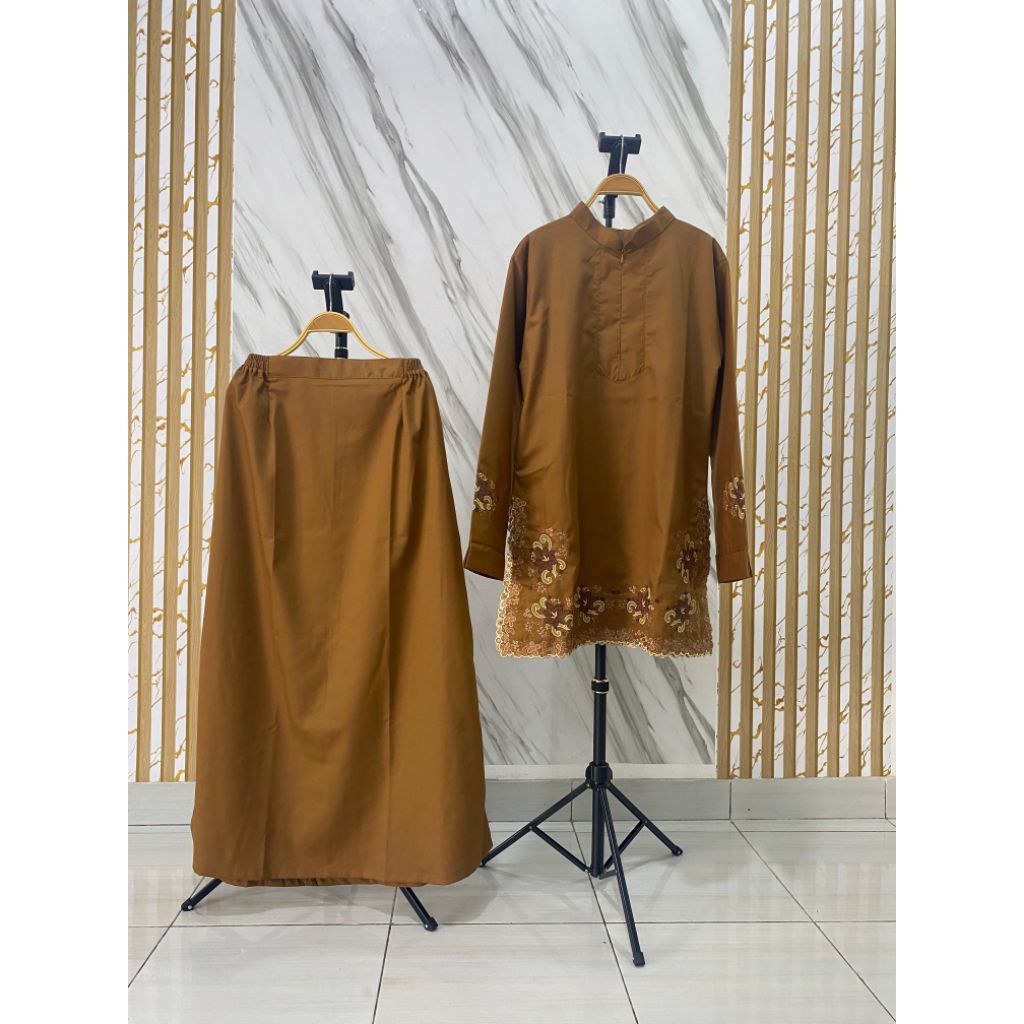 Stelan Baju Pemda Bordir ASN PDH Gamis Melayu  || Pakaian Seragaman Wanita || Bahan Toyobo Premium