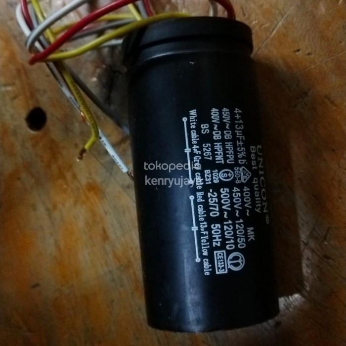 kapasitor 2tabung mesincuci 4+13uf 450vac unicon