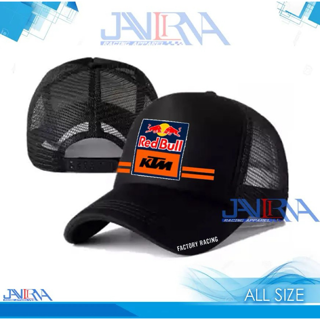 TOPI TRUCKER TOPI JARING REDBULL KTM DTF GARIS