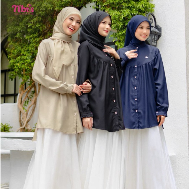 NIBRAS SELARAS 025 (Coklat Susu, Black, Navy) Atasan Wanita Kemeja Anggun Daily Fashion Muslim NBRS