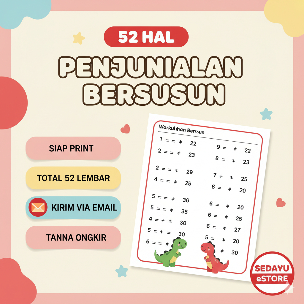 Worksheet 52 Halaman Latihan Penjumlahan Bersusun Siap Cetak - Printable Worksheet Matematika