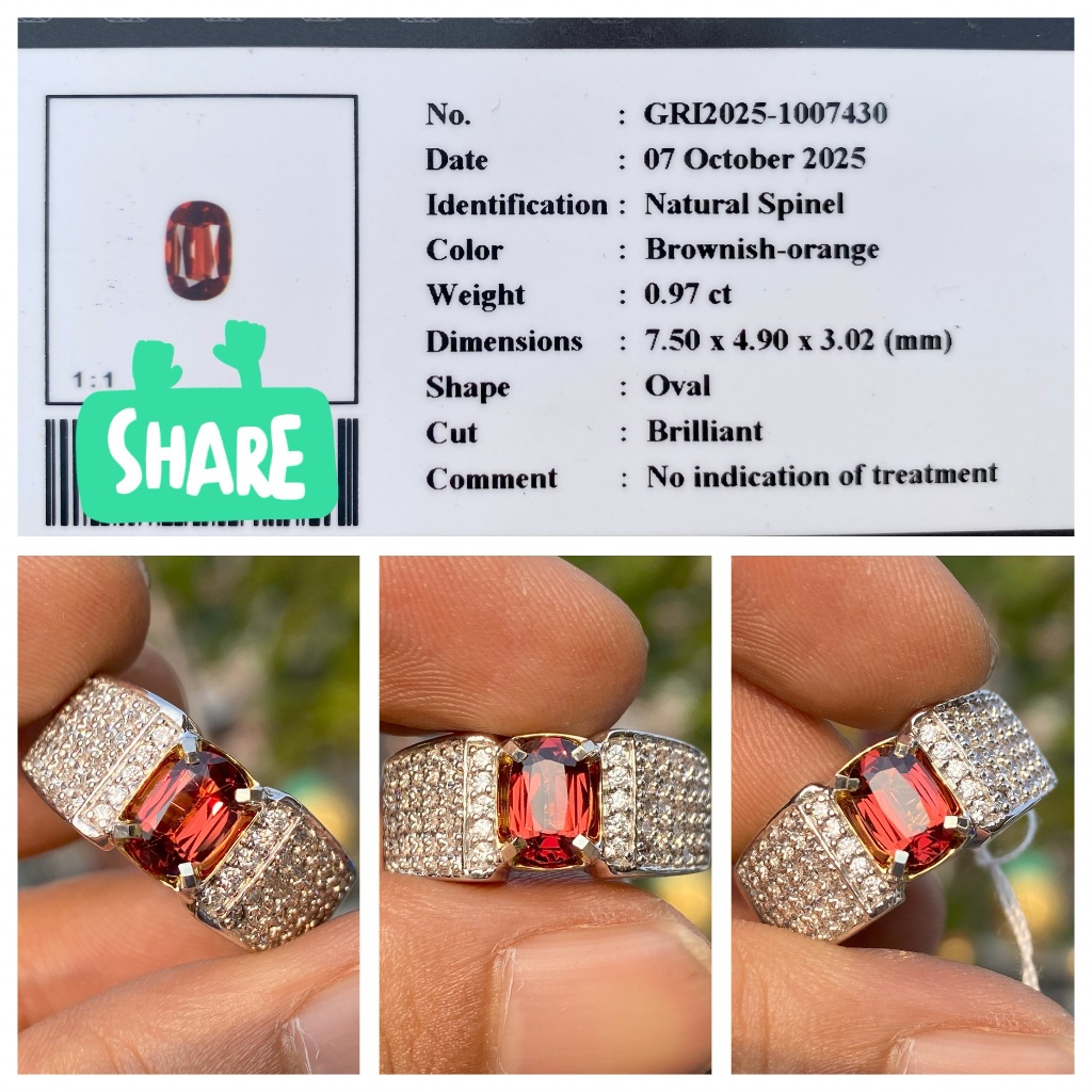 Natural 0.97ct orange spinel brutal luster memo gri