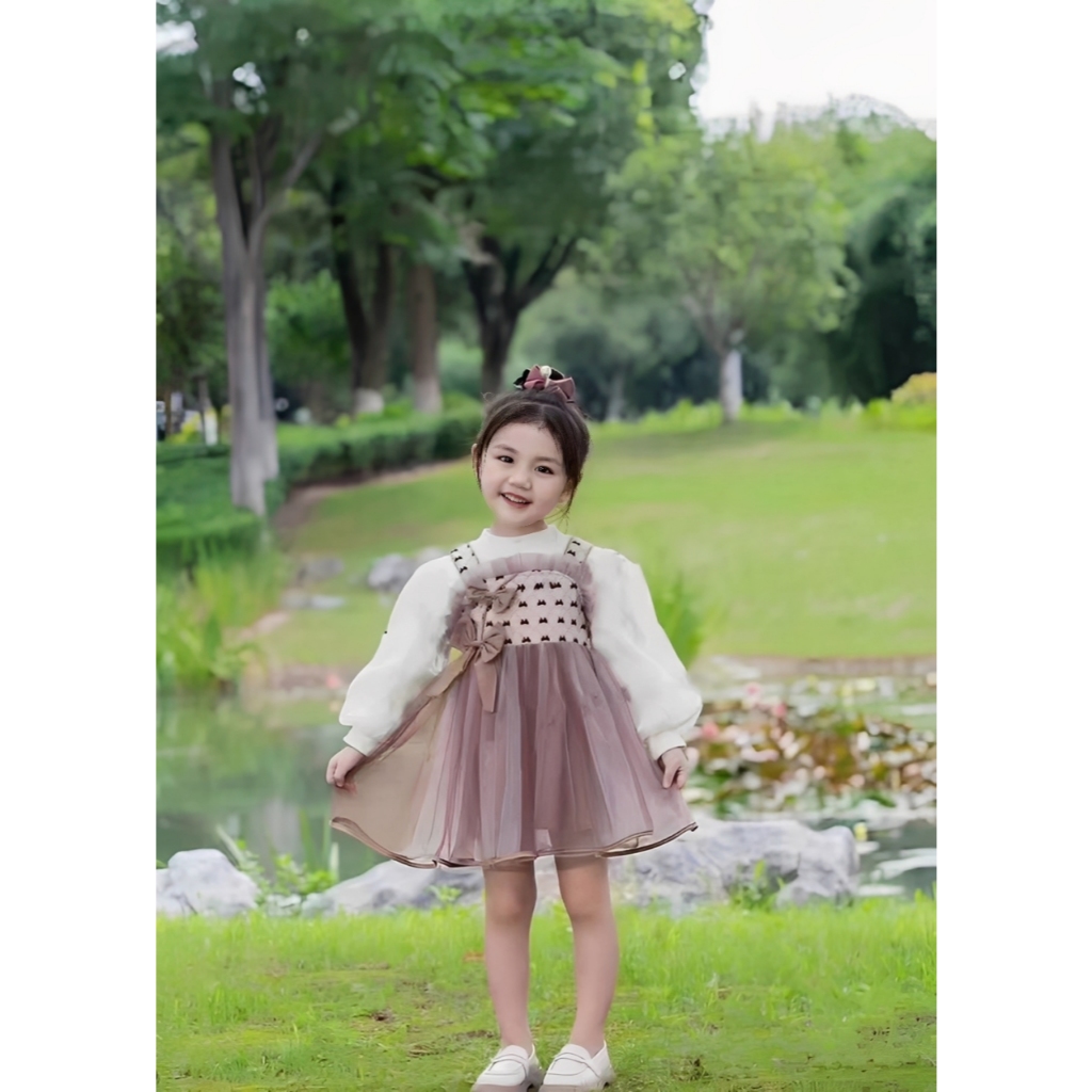 Dress Tweed Anak Perempuan Usia 1-4 Tahun | Dress Model Baju Lengan Panjang Balon Kombinasi Outer Ro