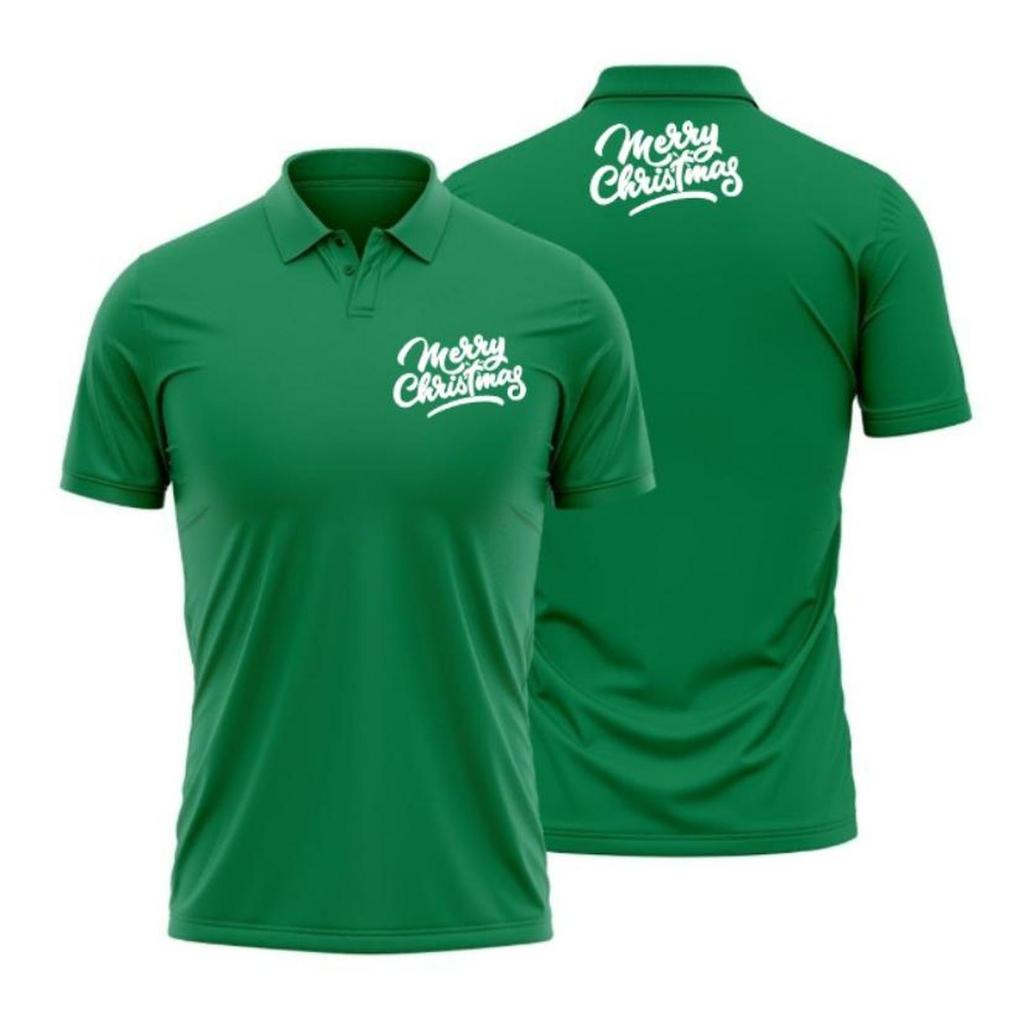 Kaos Polo Shirt Tshirt Baju Kerah Distro HiJAU FUJi Natal Merry Christmas keluarga SANTA sablon bord