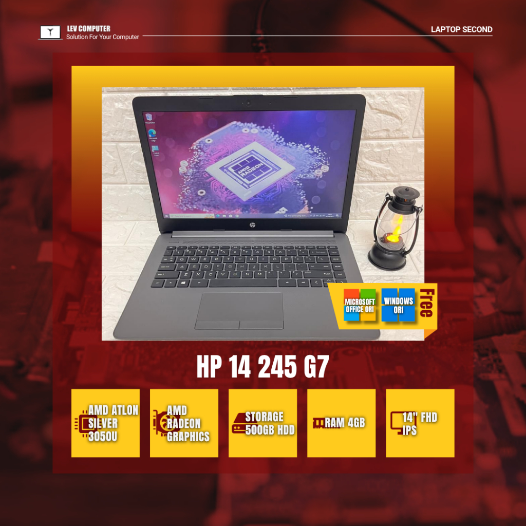 HP 14 245 G7 /AMD Athlon /HDD 500gb /RAM 4gb /14" FHD IPS -Second Mulus Bergaransi