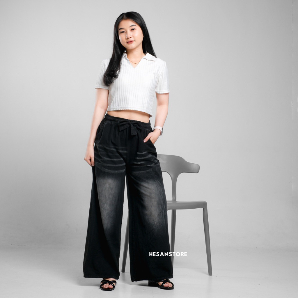 Kulot Jeans Wisker Kulot Jeans Wanita Gombrong Kulot Pinggang Full Karet