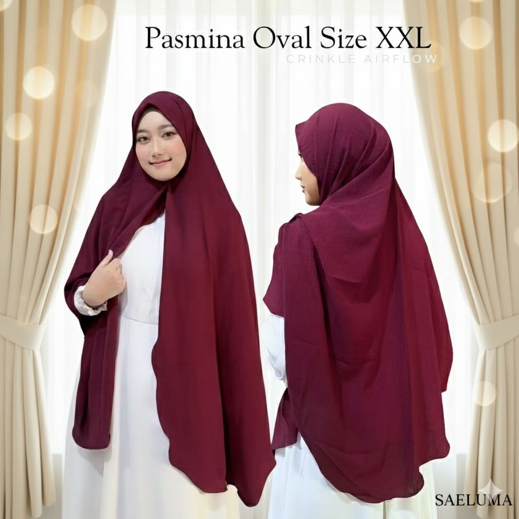 SAELUMA X RSN Hijab Pashmina Oval Jumbo Crinkle Airflow Syar'i 200×110cm Size XXL