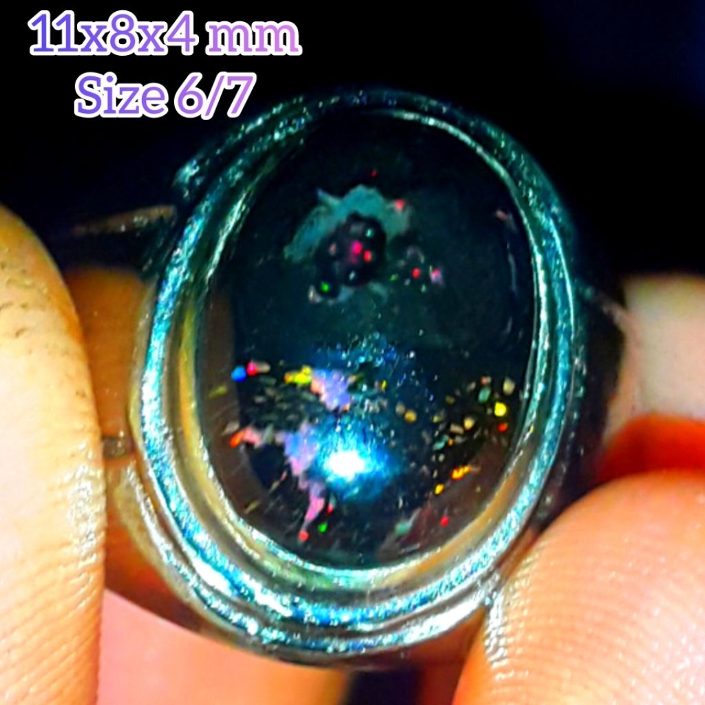 Cincin Batu Black Opal Sempur Banten Top Jarong Natural Ruyung Rintik