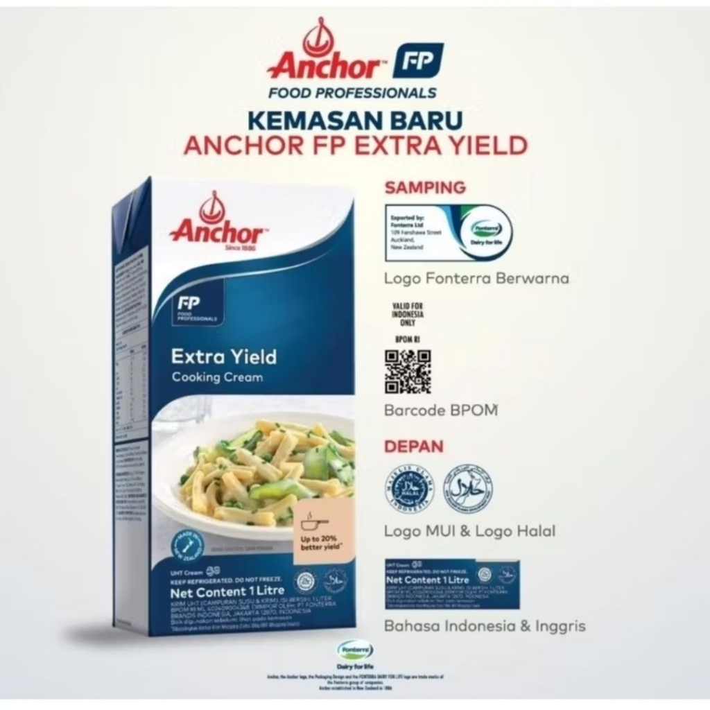 Anchor Cooking Cream Extra Yield 1 Liter 250ml Krim Masak Halal