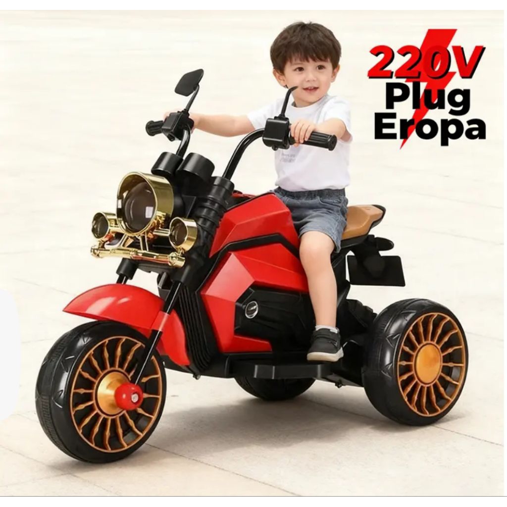 Sepeda Motor Listrik Anak Tiga Roda, Penggerak Ganda, dengan Musik dan Lampu, Motor Harly kt-5188r