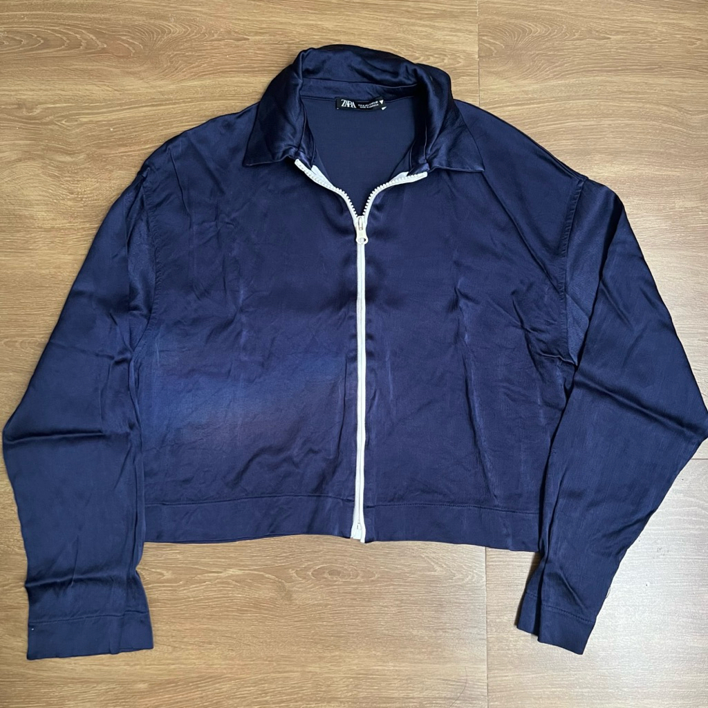Preloved jacket blouse silk zara navy original