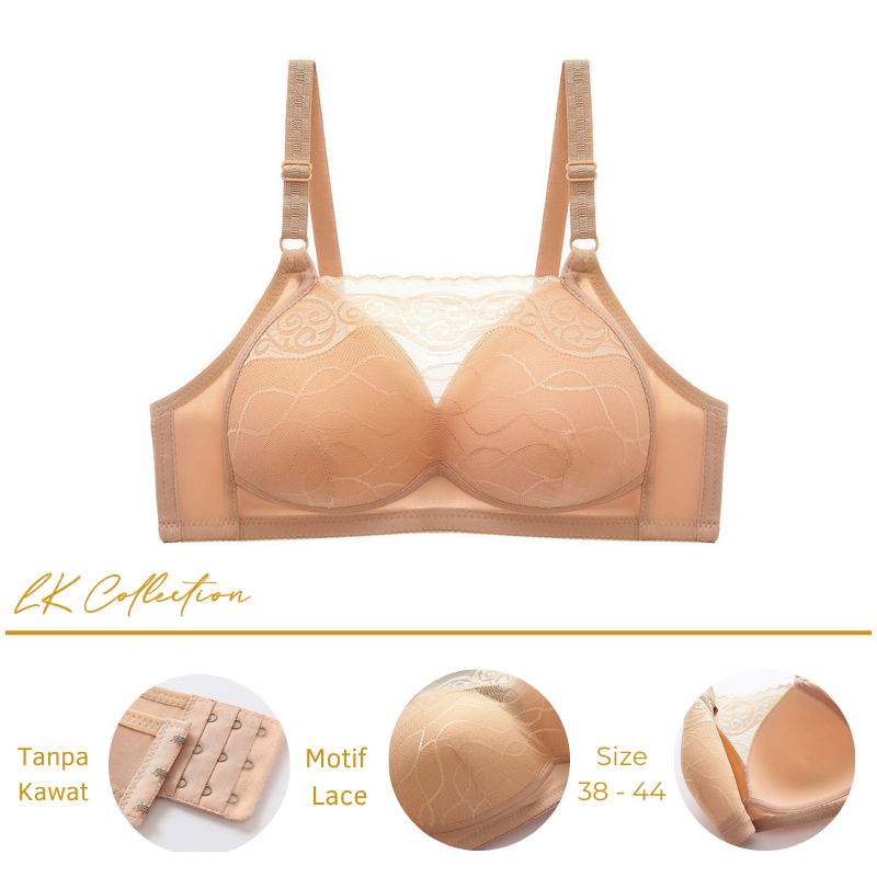 Bra JumboTanpa Kawat Busa Tipis Lace Transparan Premium Bh Wanita Dewasa Nyaman Dipakai Seharian