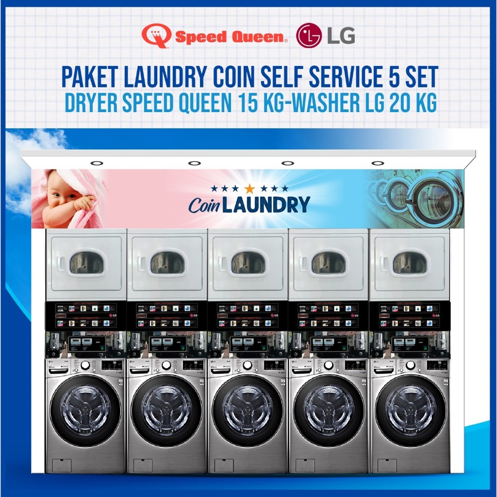 Paket Coin 5 Stack SPG20 (Washer LG 20 Kg & Dryer SpeedQueen 15 Kg)