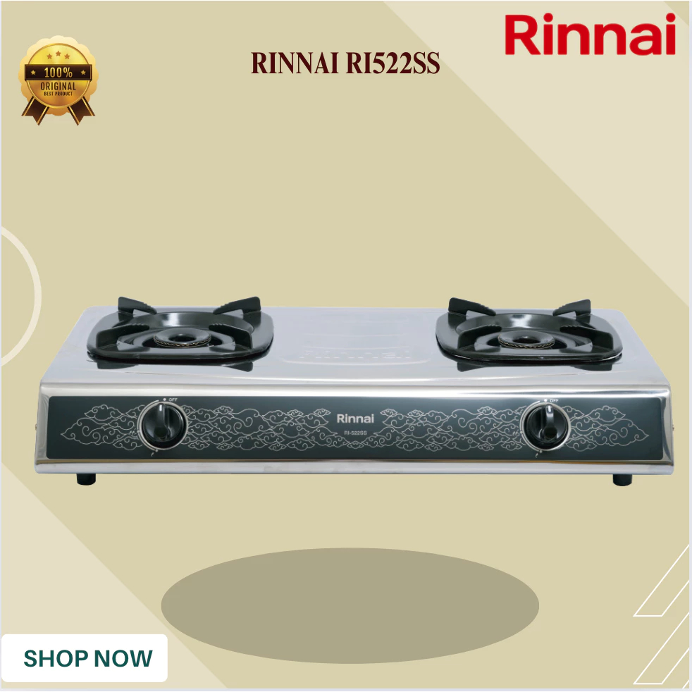 KOMPOR GAS RINNAI RI522SS 2 TUNGKI/RI-522-SS / RI 522 SS/RI-522SS/ ORIGINAL BERGARANSI RESMI BATAM