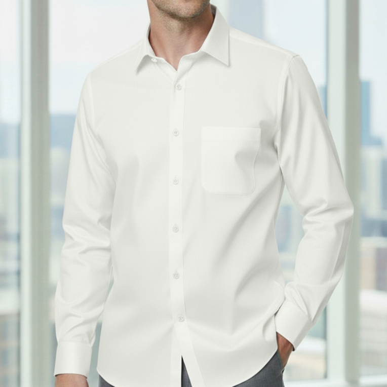 KEMEJA GQ 2752132/01 PUTIH DAN HITAM SLIMFIT LENGAN PANJANG