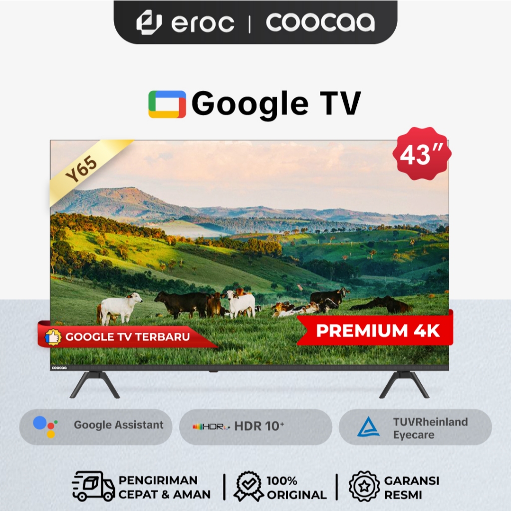 NEW COOCAA 43 inch GOOGLE TV-4K UHD-Dolby Audio - HDR10 - Find Remote - (COOCAA 43Y65)