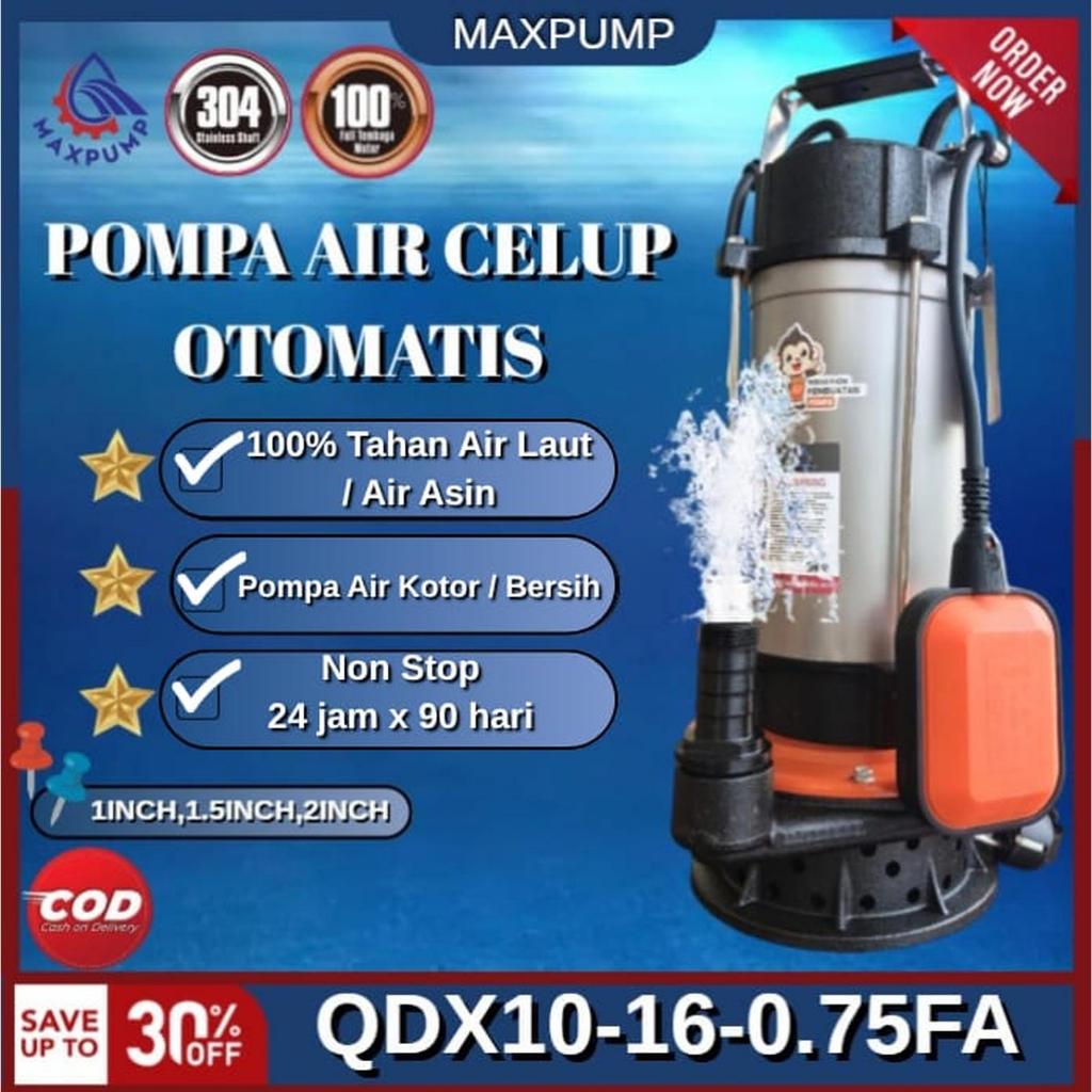 MAXPUMP Pompa Celup Air Bersih Kotor Air Laut Asin Otomatis Stainless Tahan Karat 3inch 24jam Nonsto
