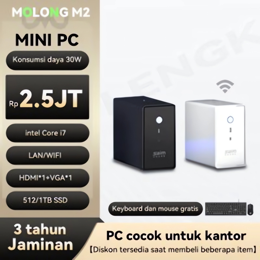MOLONG mini pc Intel i5/i7 baru full set lengkap komputer desktop kantor rumahan berdaya rendah deng