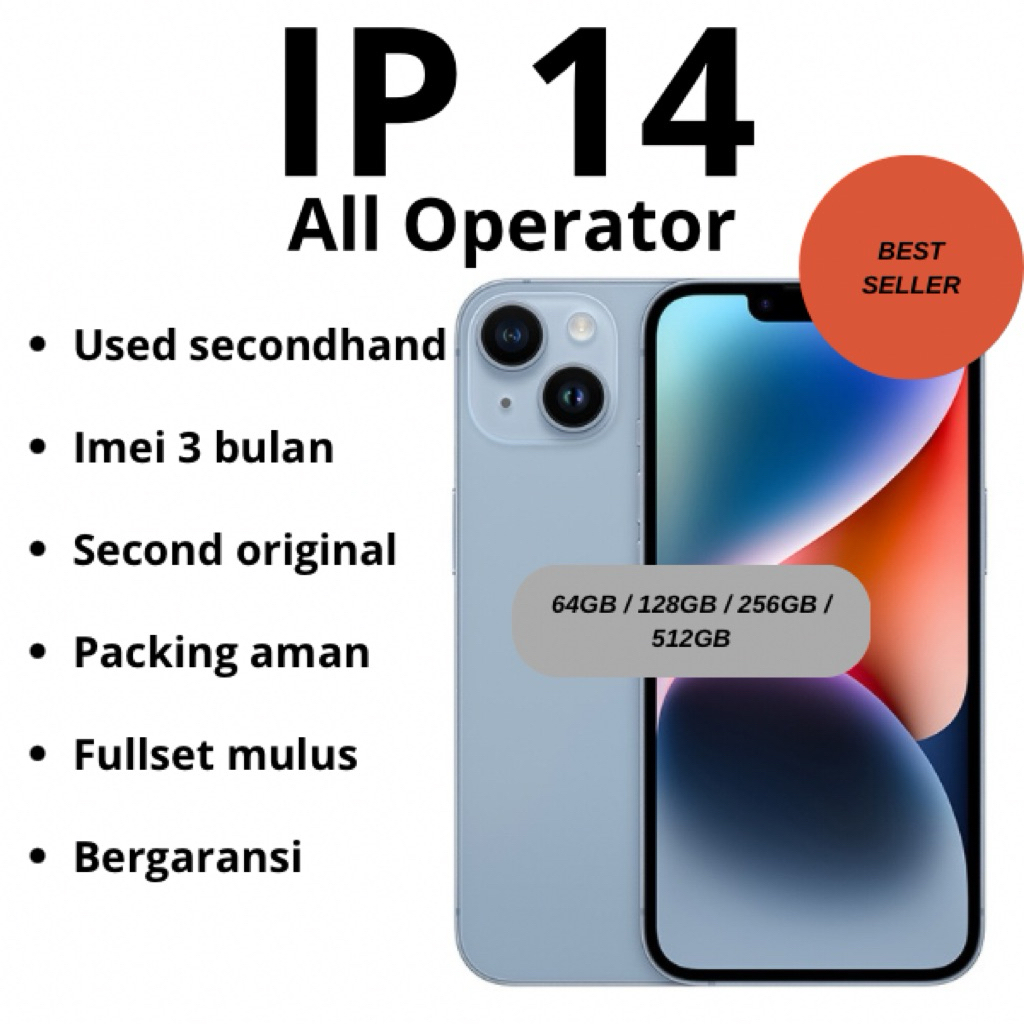 iPhone 14 All Operator 128GB/256GB/512GB 5G LTE Second Ori - Bergaransi