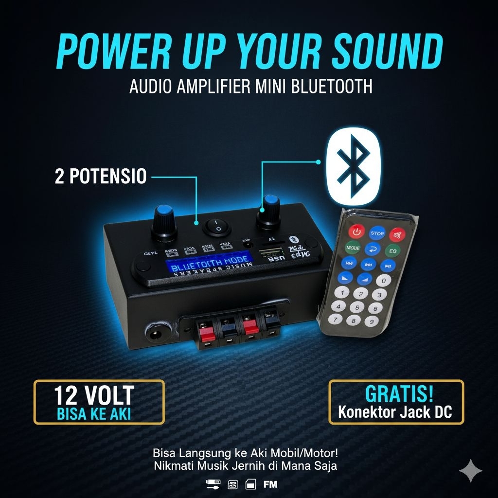 POWER AMPLIFIER 12 VOLT  BLUETOOTH GRATIS ADAPTOR