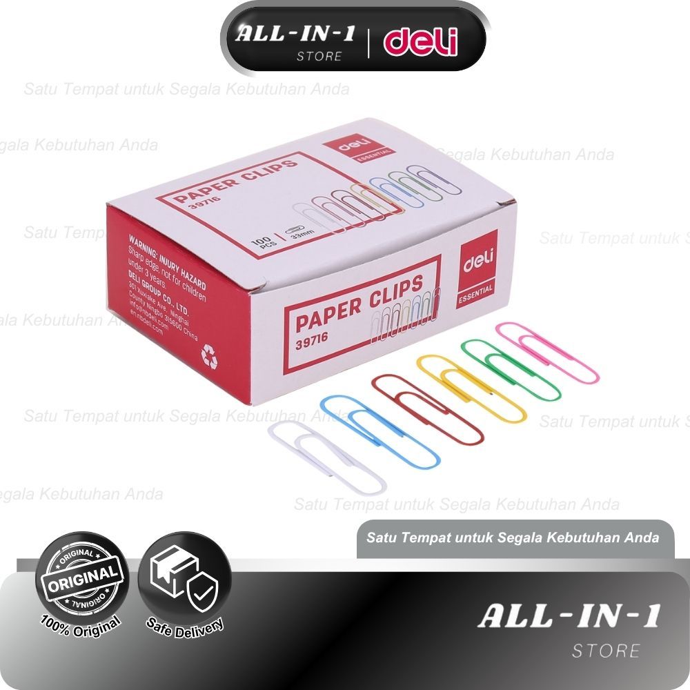 Deli Paper Clip 33mm E39716 , Penjepit Kertas Berwarna Logam Anti Karat