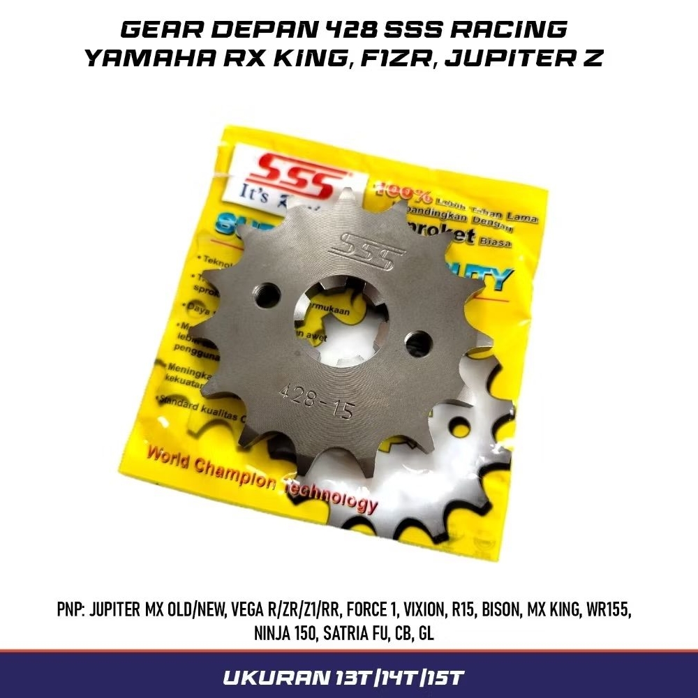 Gear Depan SSS Yamaha Rxz Motor Jupiter Vixion Mx King 415 428 Ukuran 13 14 15 16