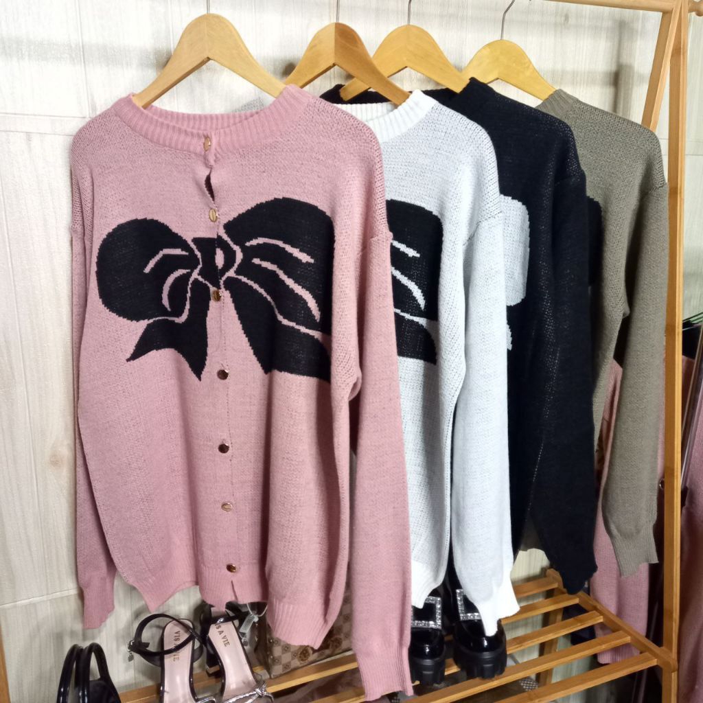 Cardigan Rajut Yolanda Rib - Motif Pita Besar