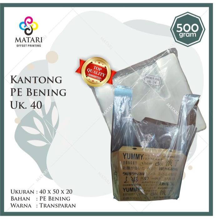 KIRIMCepAt- Kantong Kresek Plastik Pe Bening 500Gr Ukuran 40 Transparan & Tebal
