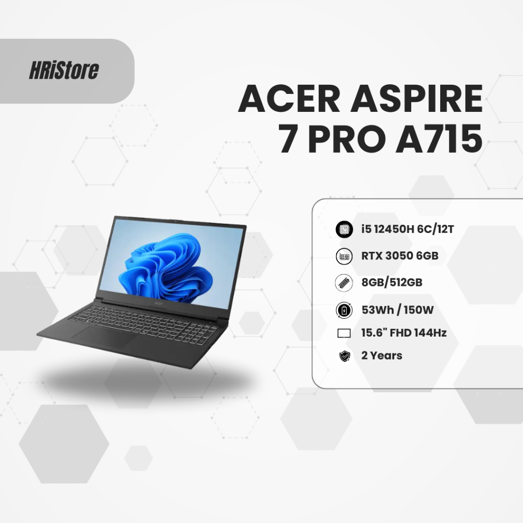Acer Aspire 7 Pro A715 RTX 3050 6GB i5 12450H 8/16GB 512GB
