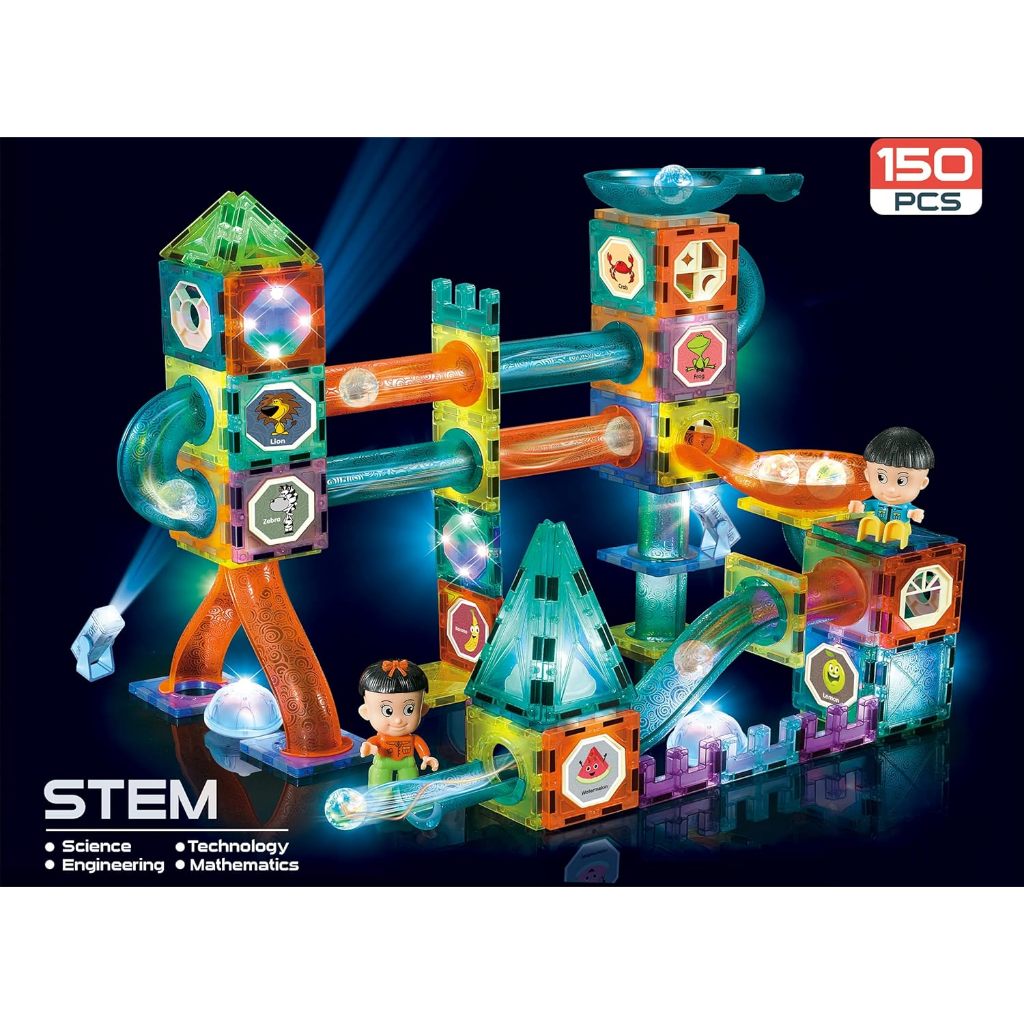 Magnetic Tiles Building Blocks with Marble Run
