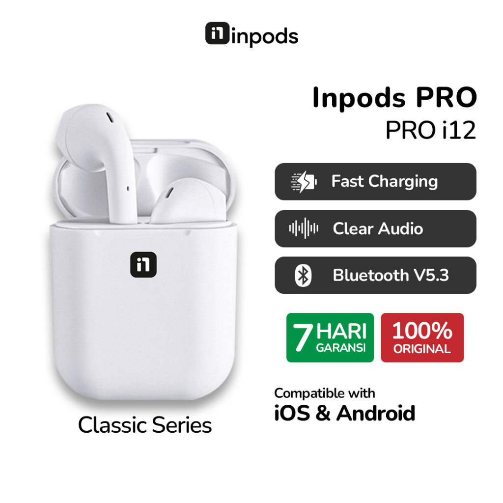 InPods PRO i12 White Classic Series TWS i12 - Headset Bluetooth TWS iOS & Android