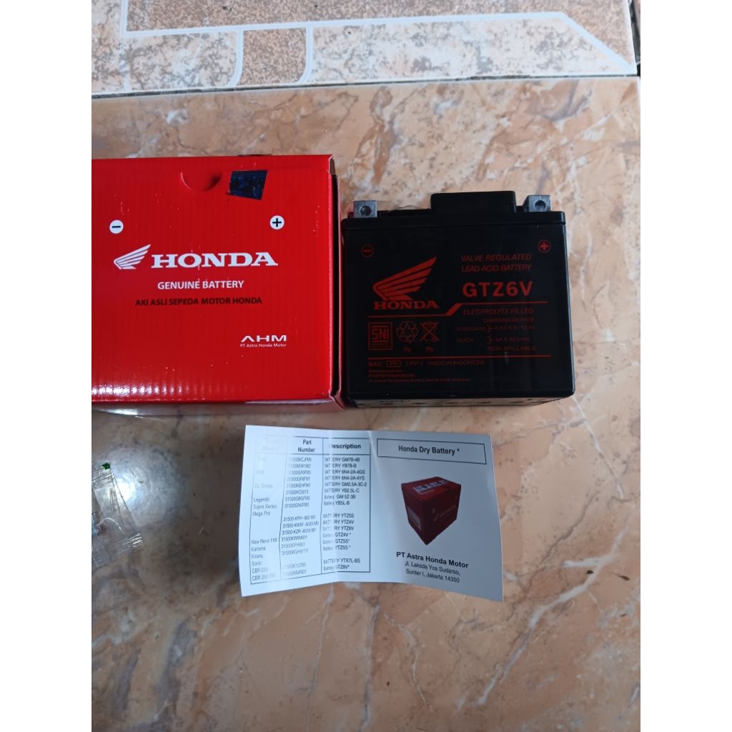 31500-KZR-602 Aki (Battery) Kering GTZ6V Original AHM (Astra Honda Motor) Honda Vario 125/150 (ISS)H