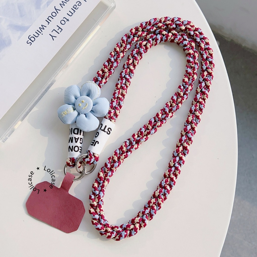 Tali HP Lanyard Kepang Cross-body Motif Flower Gantungan Handphone Universal SM356-SM363