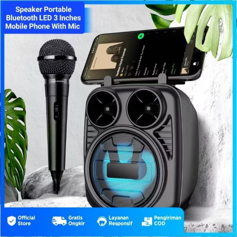 Speaker Portable Bluetooth LED 3 Inches Mobile Phone With Mic