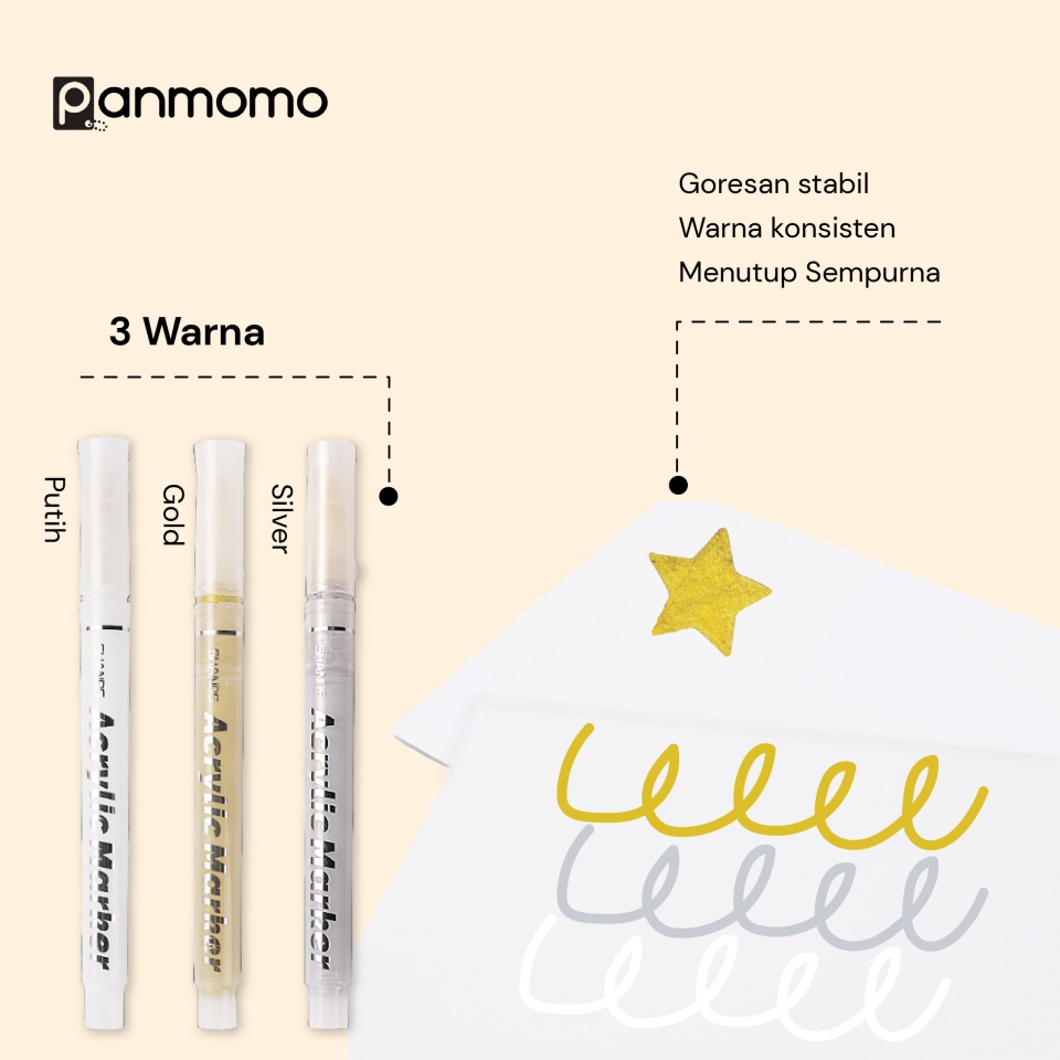 Multipurpose Acrylic Highlight Marker - Spidol Akrilik Permanen Warna Putih Silver Emas Gold White