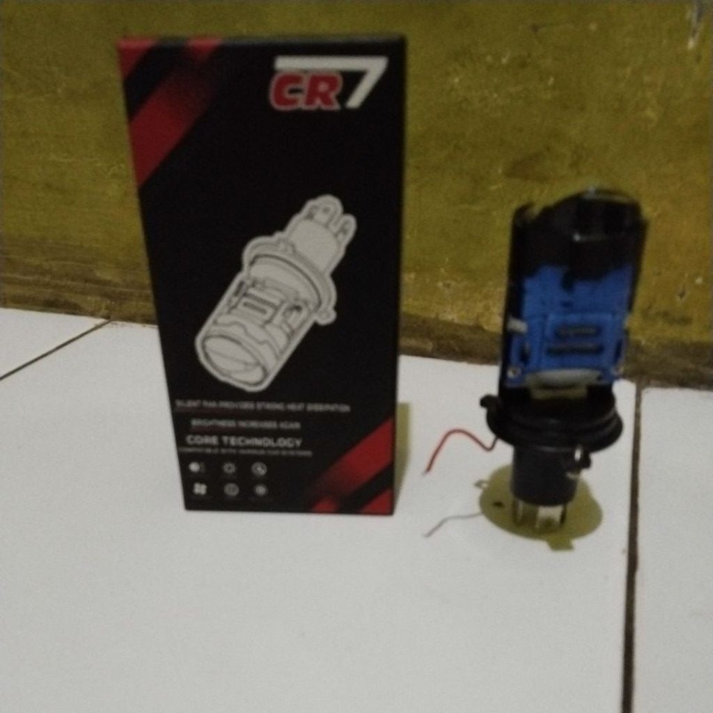 CR7 CR02 - Lampu Utama LED H4 Biled Projector Laser Blue Lens Plus Devil Kipas Pendingin Motor Mobil