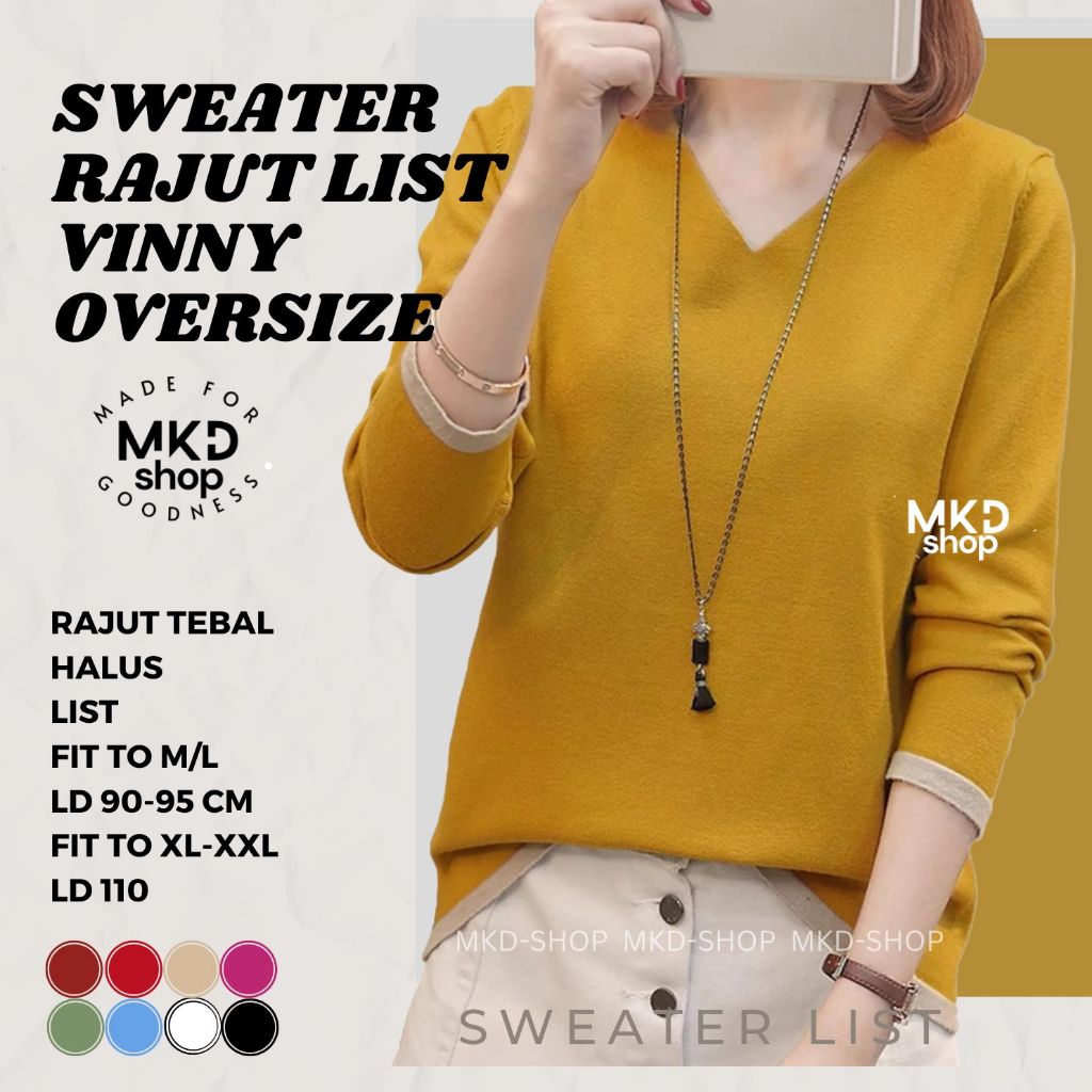 Sweater Rajut wanita Oversize VNeck Lengan Panjang gaya Korea Vinny 01 - MKD Shop