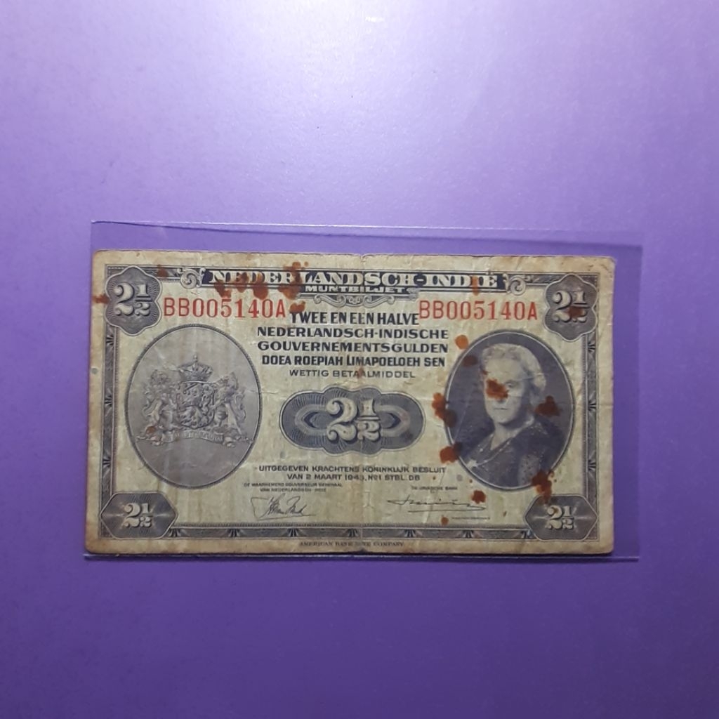 Uang kuno 2 setengah gulden seri nica tahun 1943