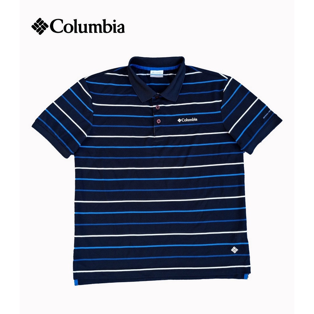 Kaos Polo Columbia Original Pria – Polo Shirt Outdoor Casual Premium – T-Shirt Garis Biru Navy